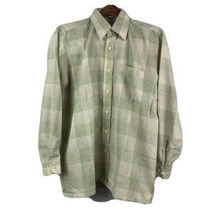Batra Mens Large Long Sleeve Button Front Dress Shirt Textured Green Checkered